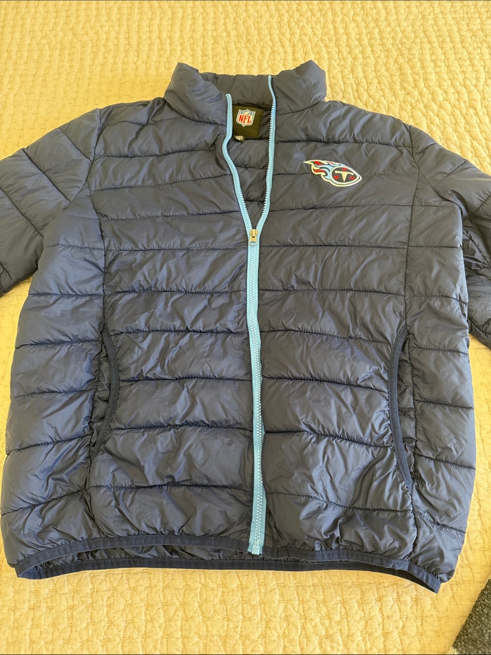 NFL Navy Kids Puffer Jacket with Light Blue Zipper